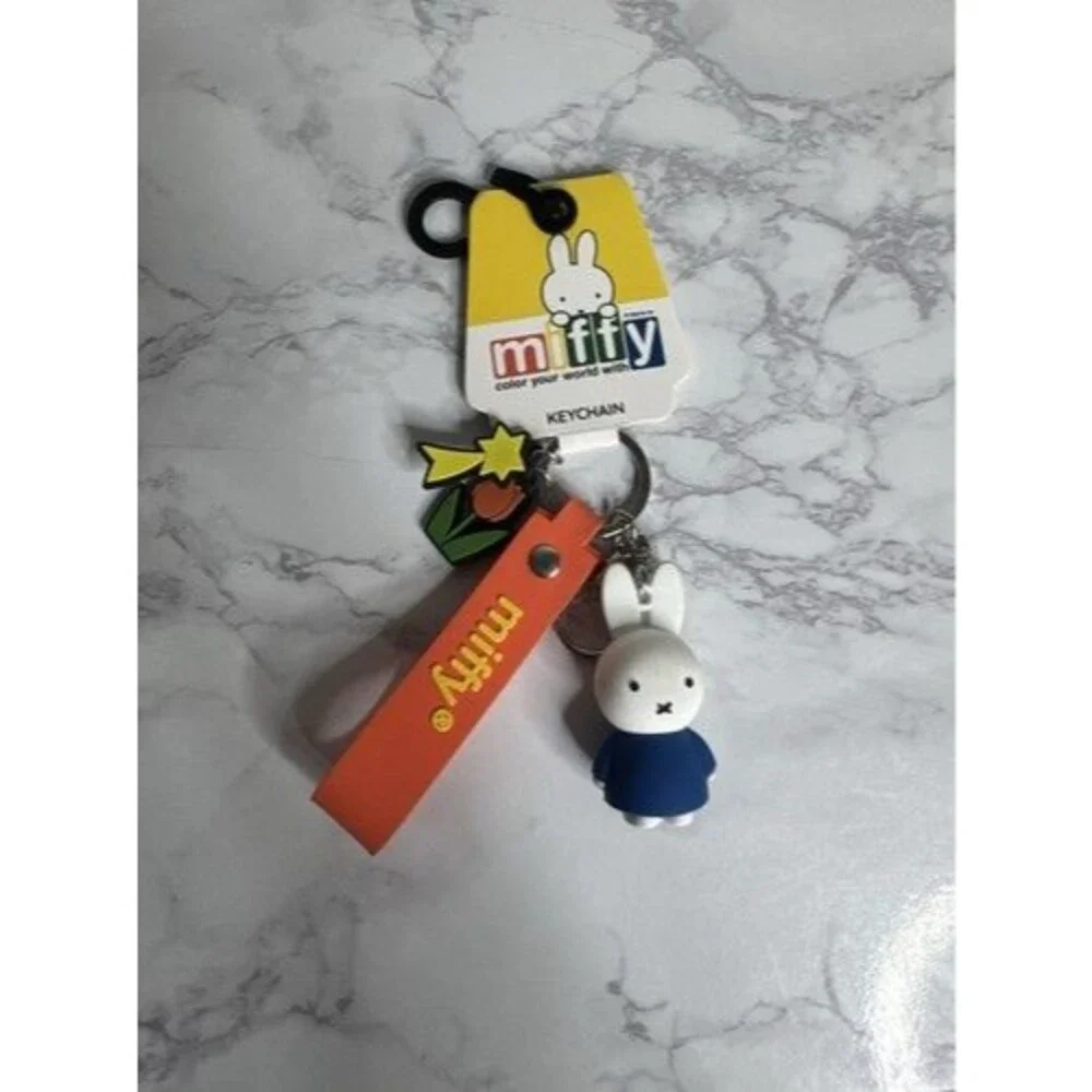 Miffy Clip-On Keychain Keyring w/ Figure & Strap Tag White/Blue/Orange KDY